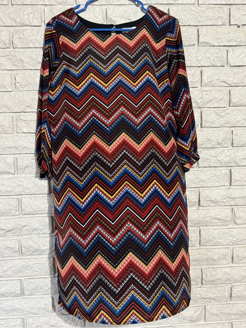CATO Multi-Color Chevron Print Long Sleeve Dress - Size Medium